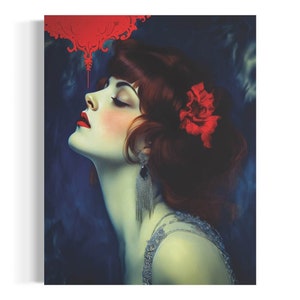 Feminine Wall Art, The Flapper Vintage Oil Painting, Art Deco Decor, Moody Bedroom Artwork, 1920's Fashion Aesthetic 9RD