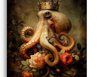 Octopus Queen Print | Gothic Coastal Victorian Art (8x10, 11x14) JC351