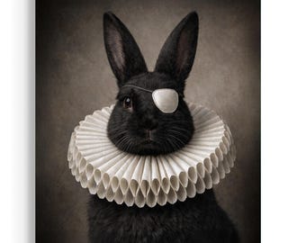 Gothic Rabbit Portrait Print | Victorian Black Bunny Wall Art JC319