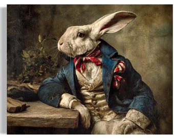 Velvet Hare Portrait Print | Whimsical Storybook Animal Wall Art (Dark Academia Cottagecore) JC383