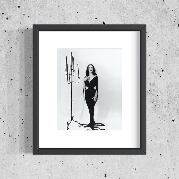 Vampira the Gothic Original with Candelabra Actress Maila Nurmi Reprint, Gothic Home Decor Vintage Hollywood Photograph Fall Decor Poster