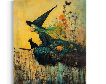 Wildflower Witch Art Print | Moody Botanical Wall Art, Dark Cottagecore Decor JC327