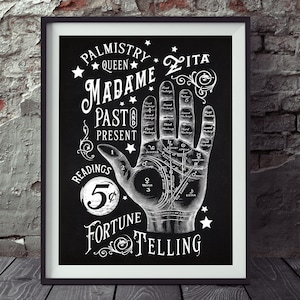 Fortune Telling Wall Art, Palmistry Palm Reader Circus Poster &quot;Madame Zita&#39;s&quot; Palmistry Queen No. #2 Original Print, Halloween Seance Occult
