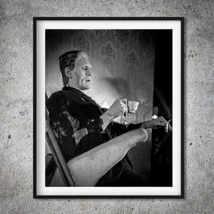 Smoke and Tea Time for Boris, Frankenstein, Boris Karloff, Gothic Reprint, Vintage Photograph & Poster