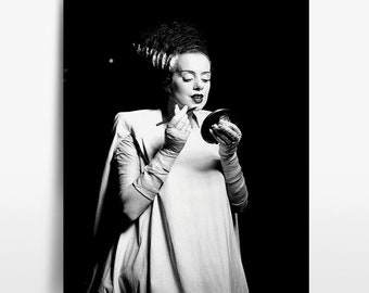 The Bride Prepares- Elsa Lanchester, Bride of Frankenstein, Monochrome, Gothic, Reprint, Vintage Photograph & Poster