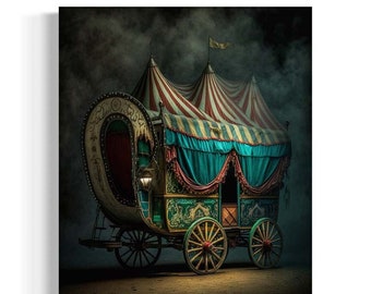Moody and Dark Oil Painting | Gypsy Caravan Traveler House, Gypsy Wagon, Vintage Circus Poster, Circus Aesthetic, Gothic Wall Decor RD330