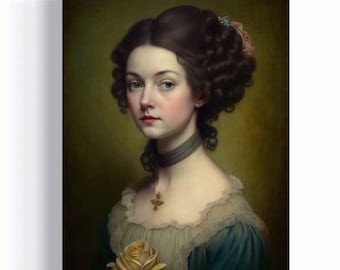 Woman Portrait Print | Vintage Portrait Oil Painting, Dark Academia Decor, Cottagecore, Vintage French, Victorian Aesthetic Gothic Art RD337