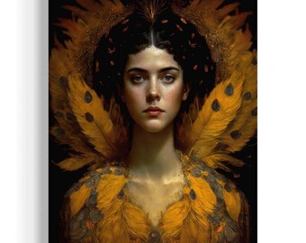 Art Deco Decor | The Canary Vintage Oil Painting, Elegant Vintage Woman Portrait, Dark Academia, Victorian Aesthetic Gothic Wall Art RD327