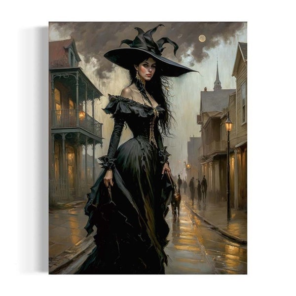 Gothic Victorian Woman Portrait | A Night In New Orleans, Moody Dark Oil Painting, Dark Academia, Fantasy Witch Vampire Aesthetic RD210