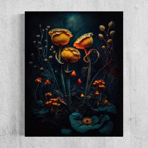 Gothic Floral Still Life, Vintage Poppies Flower Wall Art