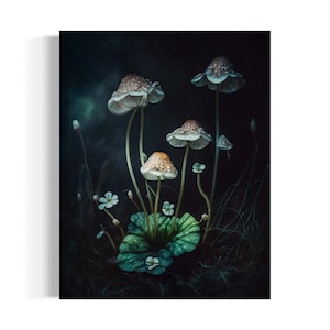 Dark Forest Mushroom Print, Vintage Mushroom Wall Art, Antique Mushroom Decor, Moody Aesthetic, Botanical, Dark Academia Oil Painting RD792