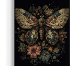 Butterfly Wall Decor |  Vintage Insect Poster, Dark Botanical Print, Cottagecore Aesthetic, Dark Academia Gallery, Library Wall Art  RA33