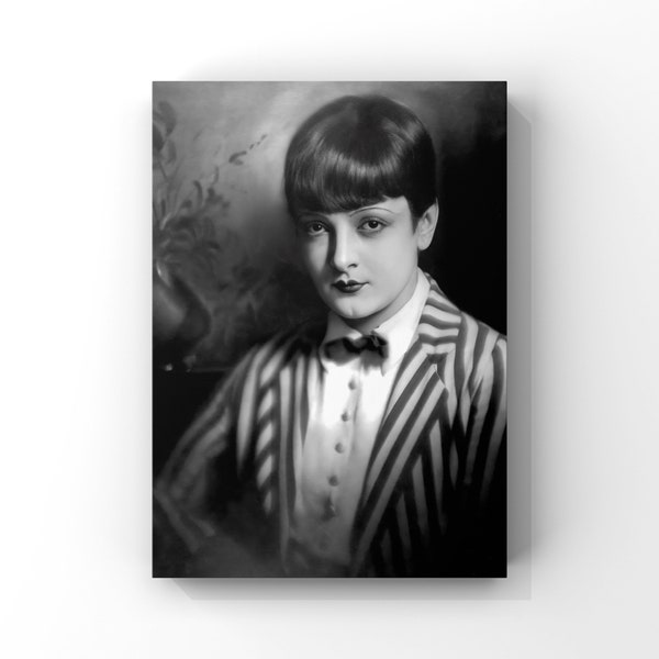 Vintage Silent Film Actress Photo, Lya de Putti Posed in Striped Suit and Bow Tie 1925
