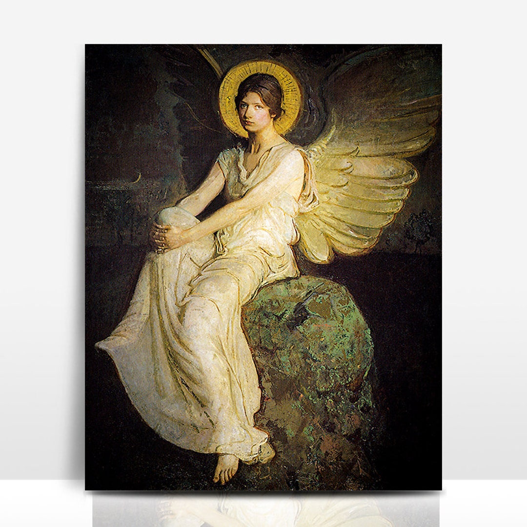 Vintage Oil Painting Wall Art Winged Figure Seated Upon a - Etsy Israel