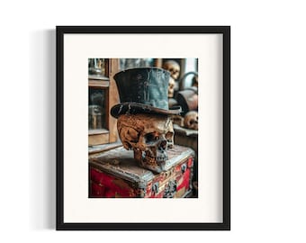 Gothic Skull Art Print, Vintage Macabre Curiosities, Dark Academia Decor, Moody Antique Skeleton Head, Victorian Skeleton Portrait  114RD