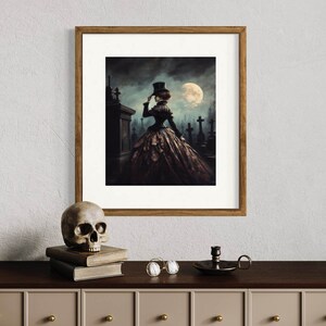 Gothic Victorian Woman Portrait, New Orleans Cemetery Full Moon, Moody Dark Oil Painting, Dark Academia, Witch Vampire Aesthetic 46RD image 5