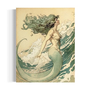 Art Deco Mermaid Print | Mermaid Wall Decor, Mermaid Illustration, Nautical Decor, Ocean Wall Art, Coastal Aesthetic, Beach House Art RD102