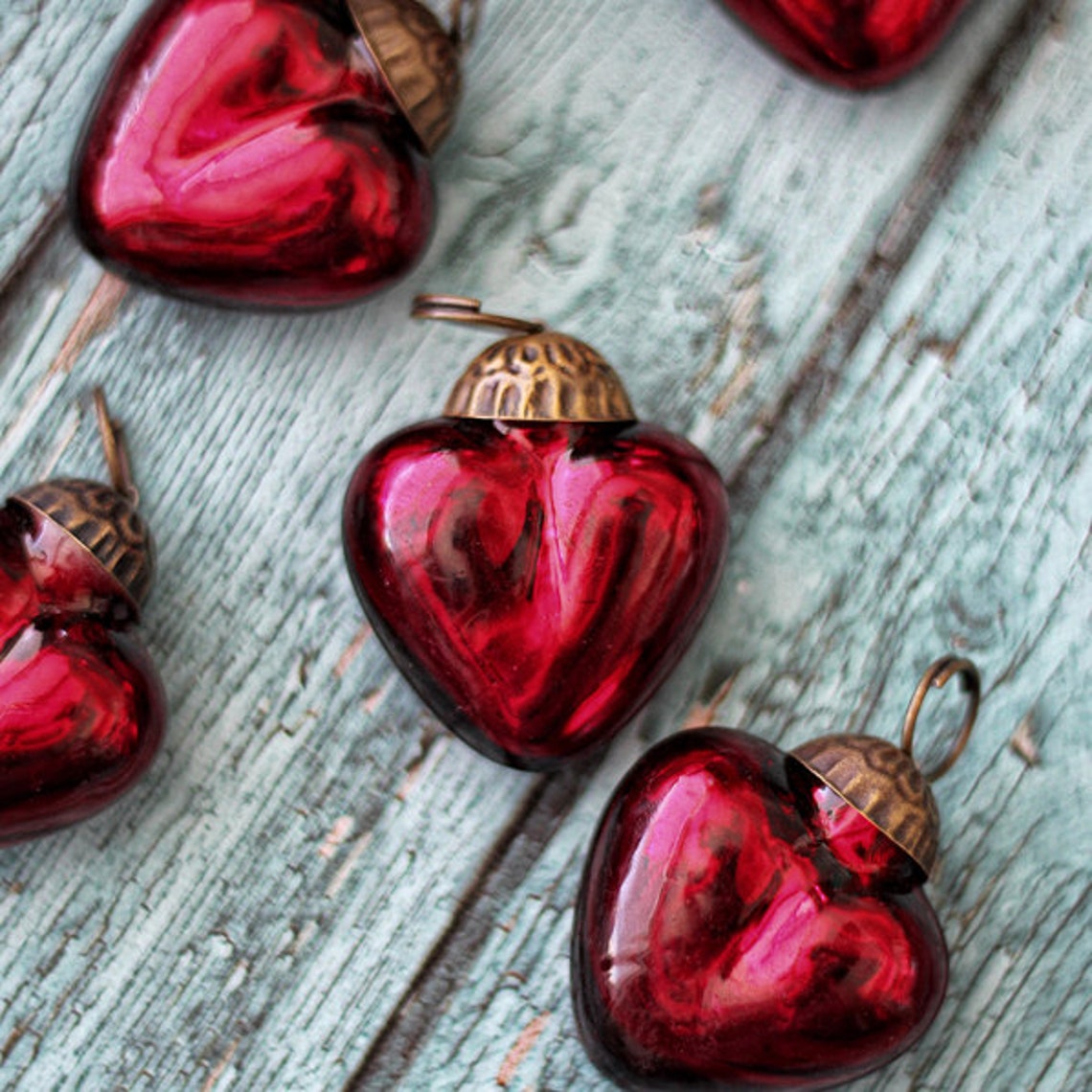 Red Mini Mercury Glass Heart Ornaments for Valentine's Etsy