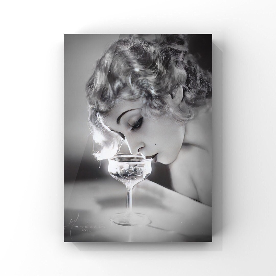 Vintage 1920s Flapper Sipping Champagne Photo, Manassé Vintage 1920s Flapper Sipping Champagne Photo, Manassé