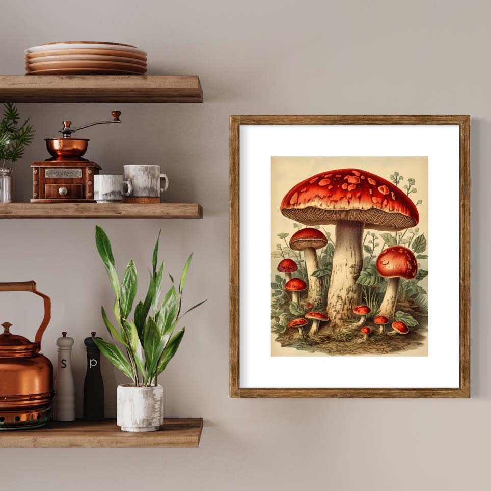 Red Mushroom Wall Art, Fairy Wall Prints, Daisy Wall Decor, Cute