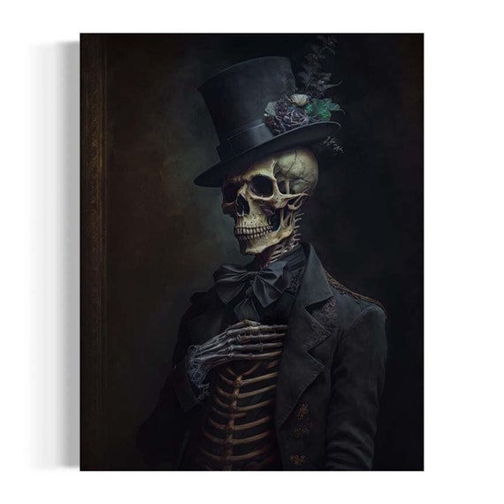Victorian Skeleton Portrait | Gothic Skull Art Print, Vintage