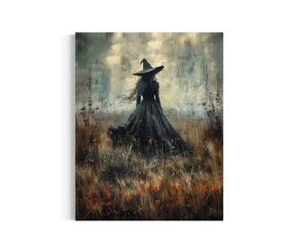 Moody Witch Wall Art Print, Witchy Rustic Halloween Artwork, Occult Fantasy Gothic, Pagan Esoteric Art, Vintage Dark Academia Decor 106RD