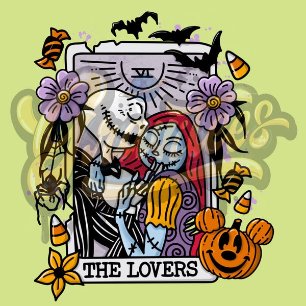 Tarot Lovers PNG, Jack Sally Clipart, Tarot Clipart, Nightmare Clipart, Halloween  Clipart for DTF or Shirt Printing, PNG Only!