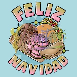 Feliz Navidad PNG,Tamale Clipart,Concha Clipart, Empanada Clipart,Latin Food Clipart, for DTF or Shirt Printing, Fall Sublimation, PNG Only!