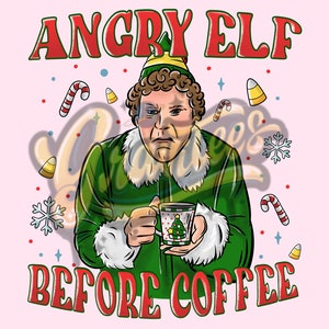 Angry Elf Before Coffee Clipart Christmas Clipart, Elf Clipart for DTF or Shirt Printing, PNG Only!