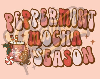 Imagen PNG de cacao caliente de temporada de menta moca, imágenes prediseñadas de cacao caliente de menta para DTF, sublimación o impresión de camisas, ¡solo PNG!