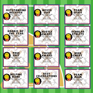 Editable Baseball End-of-Season Certificates, Baseball Team Awards, Baseball End-of-Season Awards, Baseball Team Party, T-Ball Awards