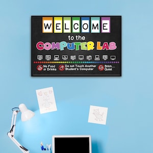 16x24&quot; - Welcome to Computer Lab Poster Unframed, Classroom Decor, Classroom Rules Chalkboard Poster, Welcome Back to School (No Frame)