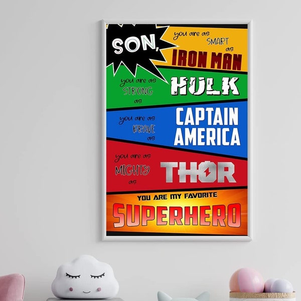 Son, You Are My Favorite Superhero, Poster, Motivational Inspirational, Quote Wall Art Great Decor Childs Bedroom Nursery Decor (Unframed)