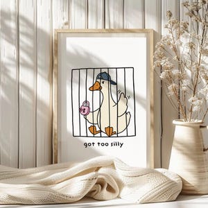 おかしなガチョウのプリント、おかしくなりすぎた、幼児の女の子のアート、農場の動物、子供の遊び部屋、コテージコアの装飾