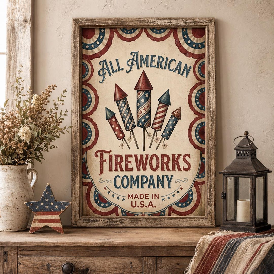 Primitive Americana Poster, Vintage Americana 4th of July Art Print ...
