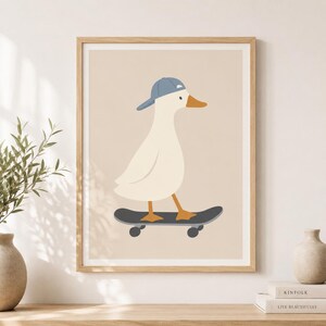 Silly Goose Print, Silly Goose Wall Art Print, Boy Nursery Decor, Toddler Boy Art, Farm Animal, Skateboard, Kids Room, Cottage Core Decor image 2