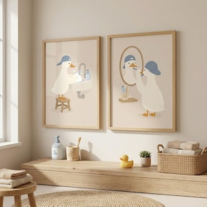 Set of 2 Silly Goose Print, Silly Goose Wall Art, Boy Nursery Decor, Funny Bathroom, Wash Your Hand, Brush Your Teeth Goose Art image 11