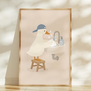 Set of 2 Silly Goose Print, Silly Goose Wall Art, Boy Nursery Decor, Funny Bathroom, Wash Your Hand, Brush Your Teeth Goose Art Wash Your Hands