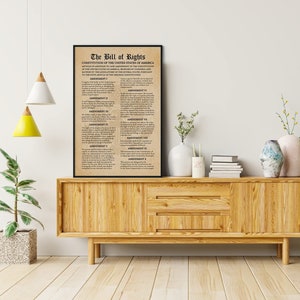 Constitution of the USA & Bill of Rights Poster Large, Bill of Rights Wall Poster, Constitution Amendments Patriotic Wall Art, (Unframed)