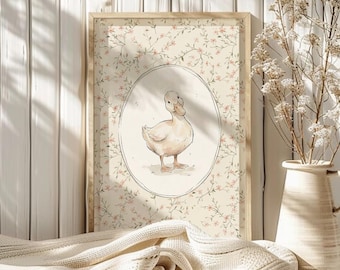Dumme Gans Druck, süße Ente Poster, Mädchen Kinderzimmer Wand Kunst, Bauernhof Tier, Kokette Zimmer Dekor, Bauernhaus Mädchens Zimmer Dekor, Blumen Rosa