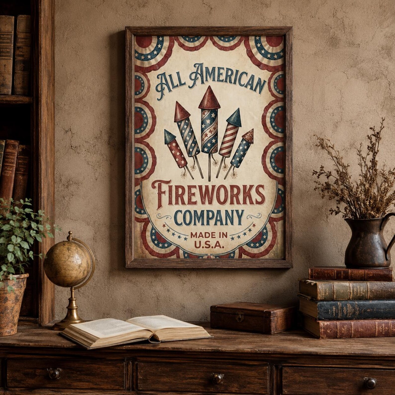 Primitive Americana Poster, Vintage Americana 4th of July Art Print ...