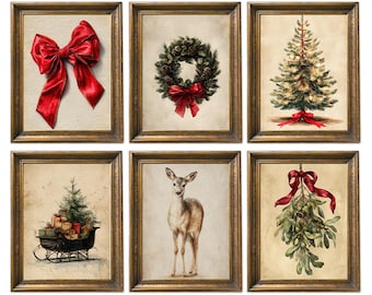 Vintage Christmas Wall Art Print, Xmas Sketches Gallery, Winter Gallery Wall Set, Farmhouse Christmas, Sleigh print