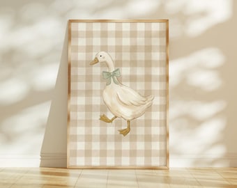 Decoración de pared para habitación de niña con diseño de ganso a cuadros beige, decoración de habitación de niña con diseño de animales de granja, decoración de habitación de niña estilo granja