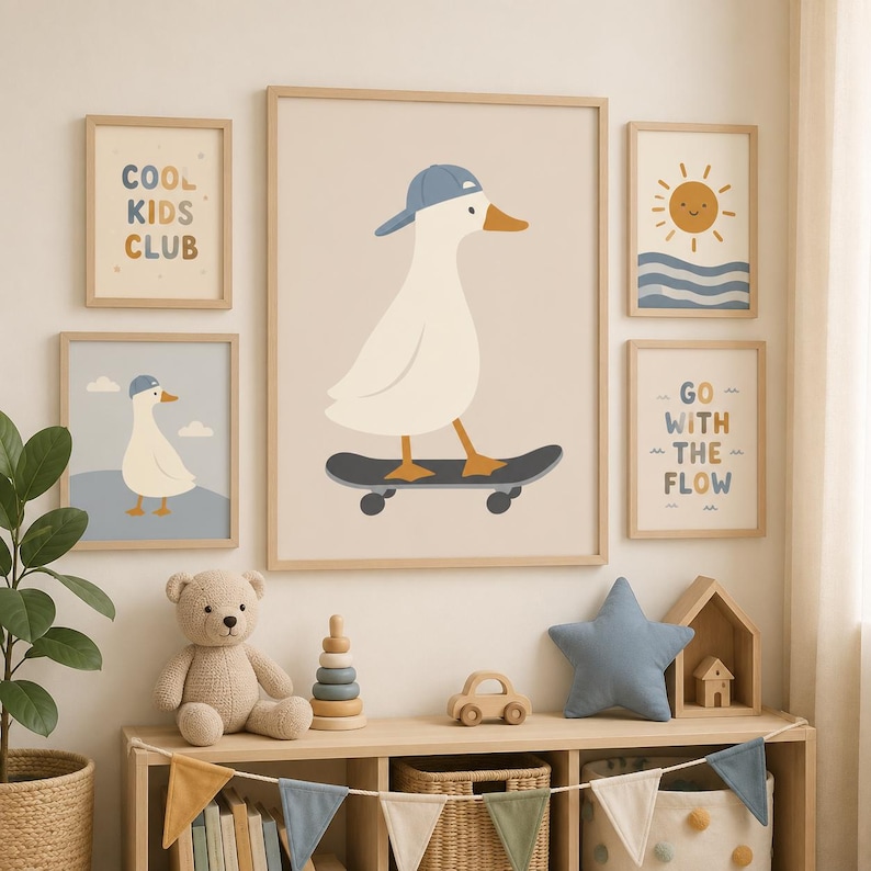Silly Goose Print, Silly Goose Wall Art Print, Boy Nursery Decor, Toddler Boy Art, Farm Animal, Skateboard, Kids Room, Cottage Core Decor image 12