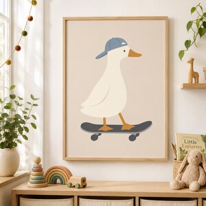Silly Goose Print, Silly Goose Wall Art Print, Boy Nursery Decor, Toddler Boy Art, Farm Animal, Skateboard, Kids Room, Cottage Core Decor image 10
