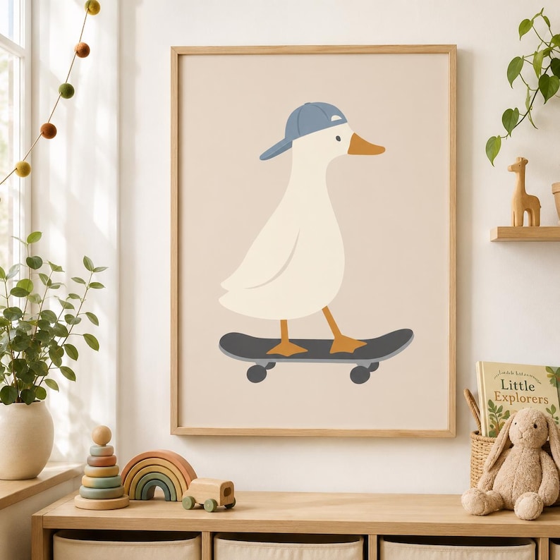 Silly Goose Print, Silly Goose Wall Art Print, Boy Nursery Decor, Toddler Boy Art, Farm Animal, Skateboard, Kids Room, Cottage Core Decor image 10