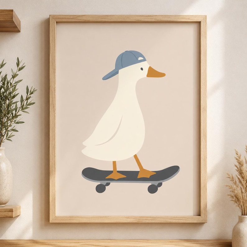 Silly Goose Print, Silly Goose Wall Art Print, Boy Nursery Decor, Toddler Boy Art, Farm Animal, Skateboard, Kids Room, Cottage Core Decor image 5