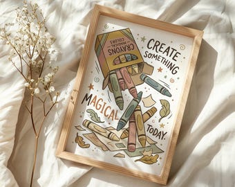 Arte mural retro divertido con crayones, decoración infantil original para el cuarto de juegos, decoración infantil, impresión de crayones de colores, impresión inspiradora para niños