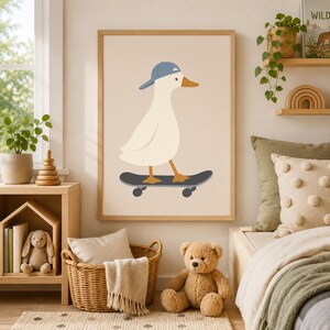 Silly Goose Print, Silly Goose Wall Art Print, Boy Nursery Decor, Toddler Boy Art, Farm Animal, Skateboard, Kids Room, Cottage Core Decor image 8