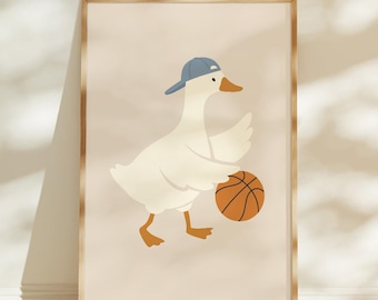 Silly Goose Basketball Print, Sports Silly Goose Wall Art, Boy Nursery Decor, Silly Goose, Goose  Lover Art, Basketball Goose Art